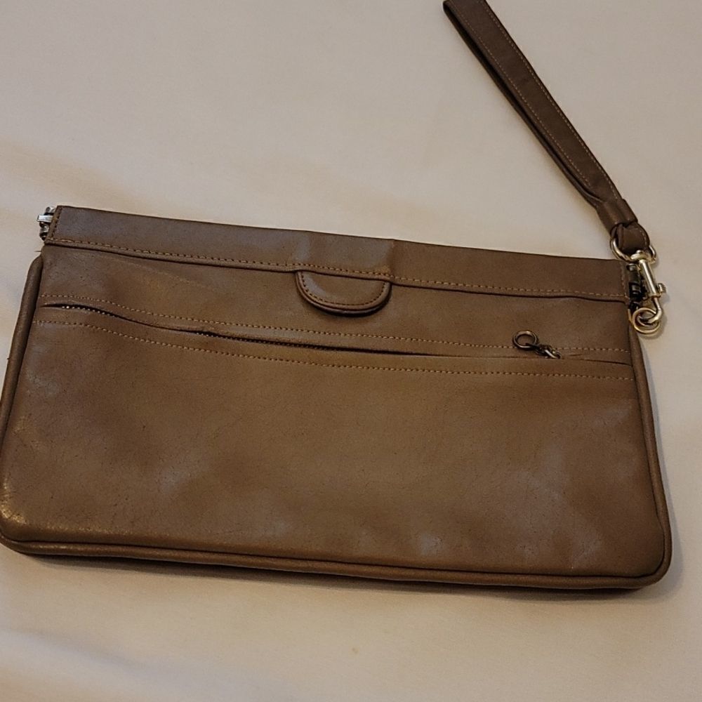 Hand made Vintage zenith tan leather clutch bag